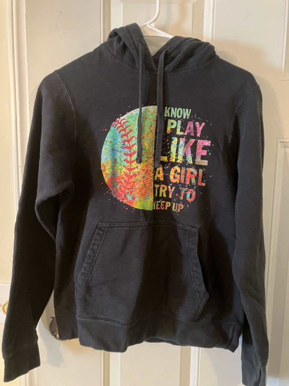 *3 for $10 sale* Black Hoodie with Colorful Softball Graphic